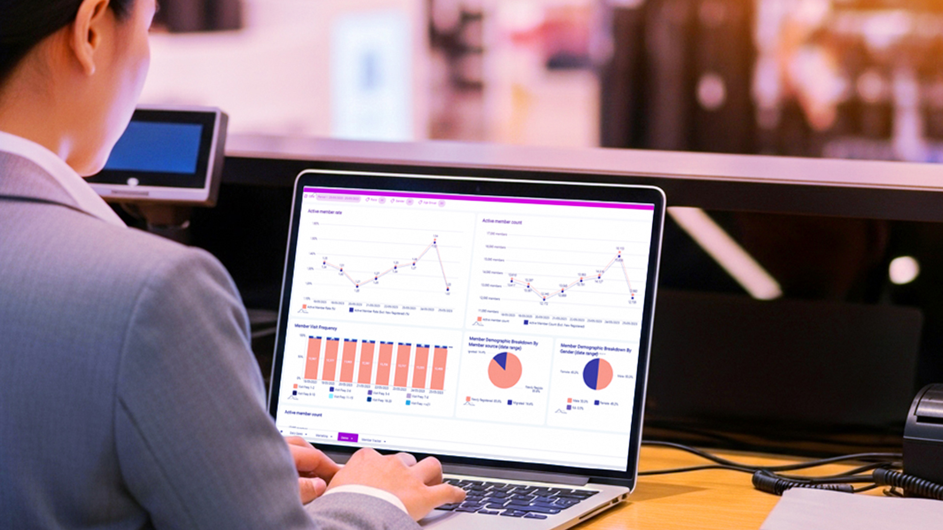 Executive looking at charts and data