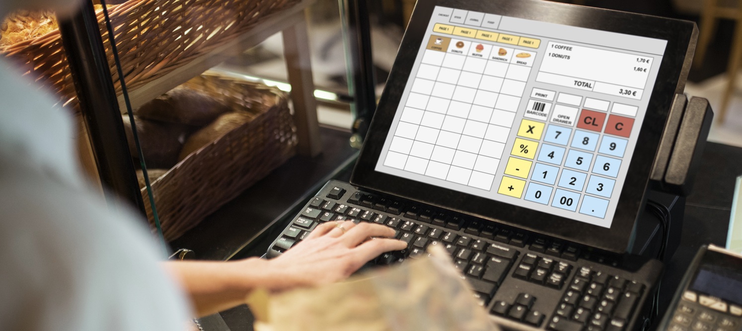 Close up shot of a POS in a bakery